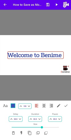How to insert text in Benime