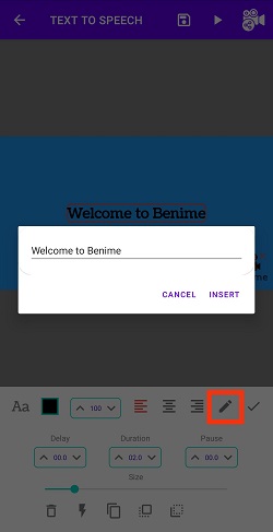 How to edit text in Benime